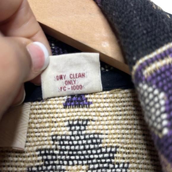 Vintage 90s Fiorlini Black Purple Print 100% Cotton Aztec Woven Blazer Jacket - Picture 13 of 15